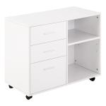 Armário de Escritório para Impressora Multifuncional com 3 Gavetas Prateleira Ajustável e Rodas 80x40x65cm Branco