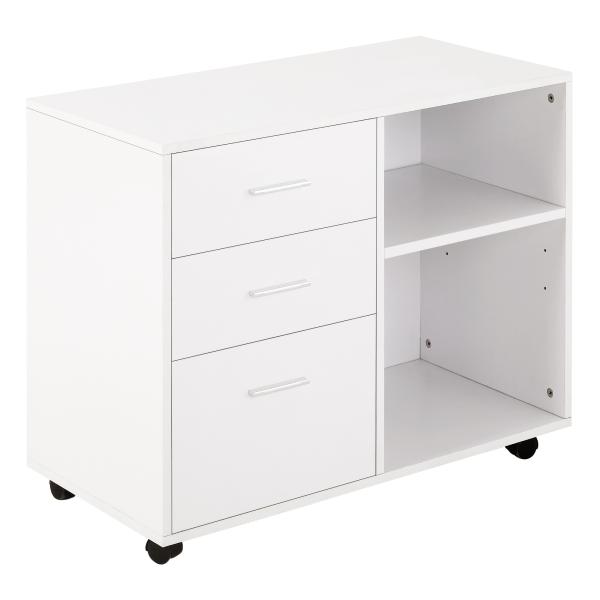 Armário de Escritório para Impressora Multifuncional com 3 Gavetas Prateleira Ajustável e Rodas 80x40x65cm Branco