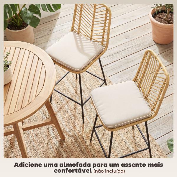 Bancos Altos de Cozinha em Vime Sintético Bancos de Bar Modernos com Pés de Aço 42,5x52x102 cm Madeira e Preto