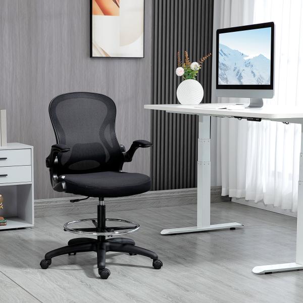 Cadeira de Escritório com Suporte Lombar Apoio para os Braços Dobrável e Altura Ajustável 59x65x102 - 122 cm Preto