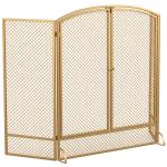 Guarda - Fagulhas para Lareira Dobrável de 3 Painéis em Metal com Porta Dupla para Casa 122x75 cm Dourado