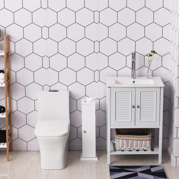 Armário de Casa de Banho Estreito com Orifício para Papel Higiénico e Prateleiras Estilo Moderno 19,5x19,5x65 cm Branco