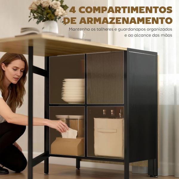 Mesa de Cozinha Dobrável com Arrumação Mesa de Refeição Compacta com 4 Prateleiras 169x60x75 cm Madeira e Preto