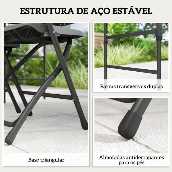 Conjunto de Mesa e Cadeiras de Jardim com Mesa Dobrável Ajustável de 55 a 74 cm e 4 Cadeiras Dobráveis para Terraço Cinzento