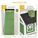 Coelheira de Madeira 120x60x79 cm Coelheira com Teto Asfáltico Bandeja Removível Escada e Chaminé para Exterior Verde