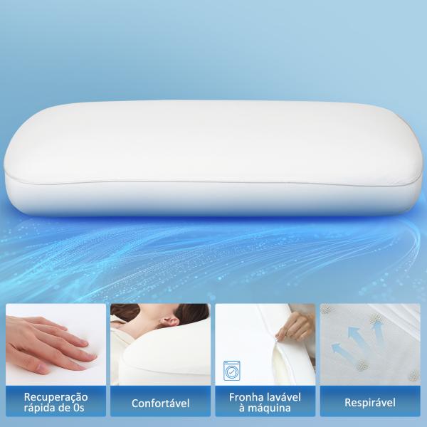 Almofada Viscoelástica com Desenho Ergonómico e Capa Removível e Lavável 81,28x40,64x15,24 cm Creme
