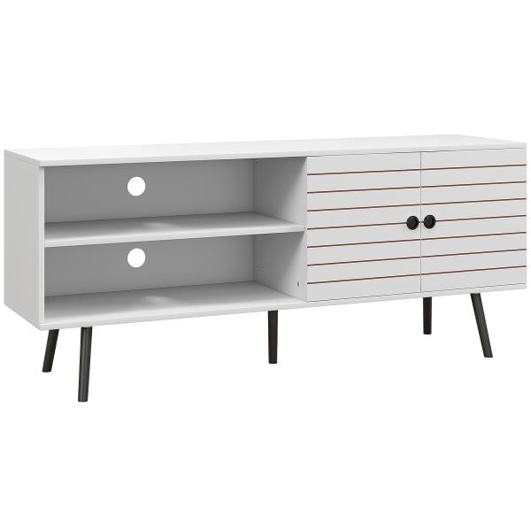 Móvel de TV para Televisores de até 65 Polegadas com 2 Prateleiras Abertas 1 Armário com Portas 145x38x65 cm Branco
