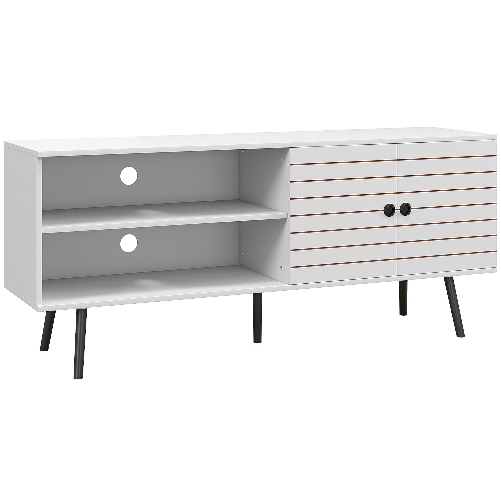 Móvel de TV para Televisores de até 65 Polegadas com 2 Prateleiras Abertas 1 Armário com Portas 145x38x65 cm Branco