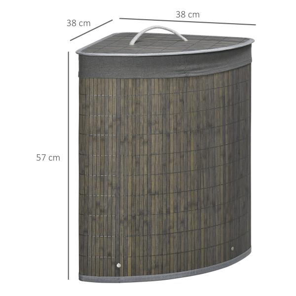 Cesto de Roupa de Bambu Capacidade de 55L Cesto para Roupa Suja com Tampa e Bolsa Amovível 38x38x57 cm Cinza