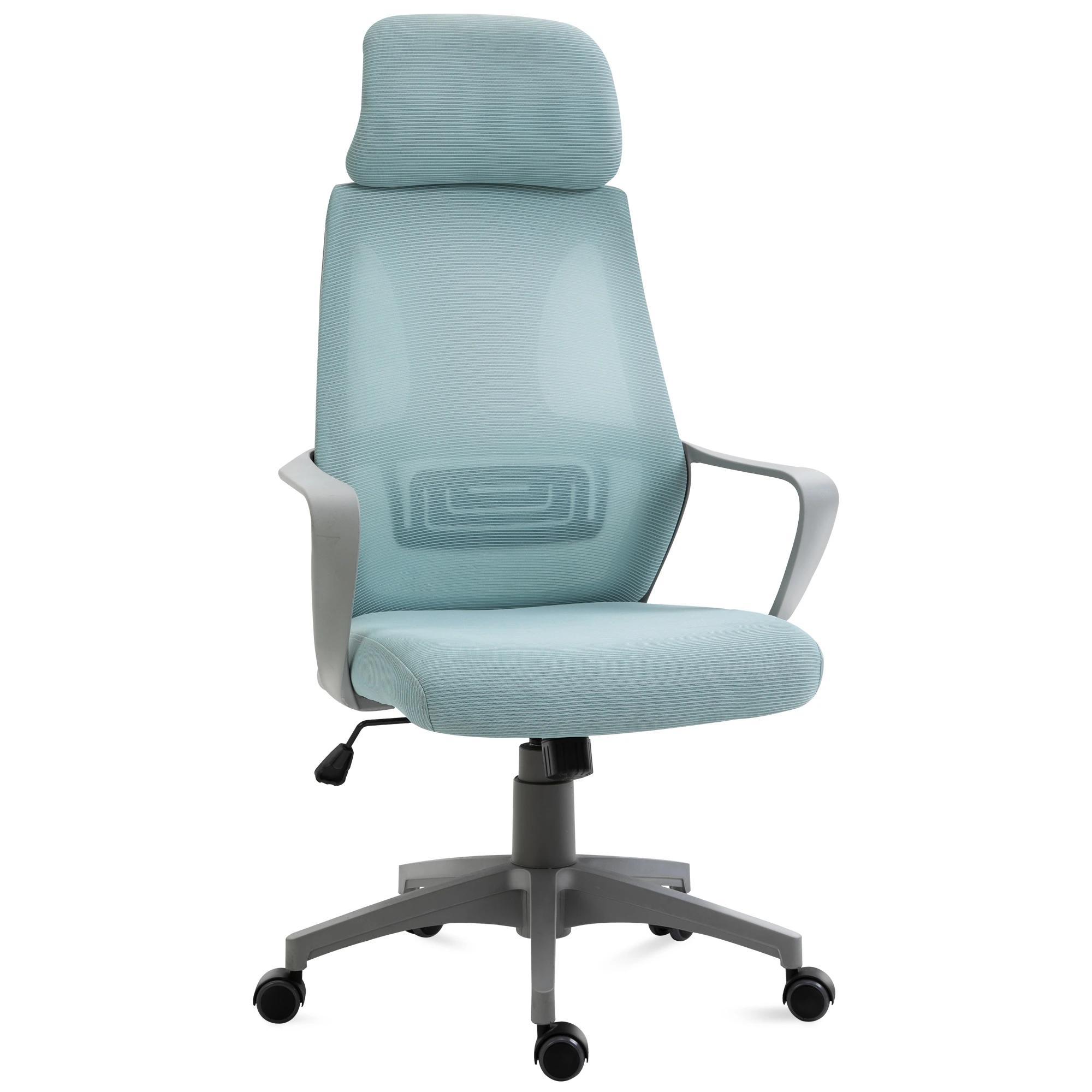 Cadeira de escritório ergonômica Cadeira de mesa inclinável ajustável em altura com encosto de braço Encosto de cabeça 5 rodas Suporta até 120 kg 64x58x116 - 126 cm Azul
