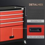 Carro de Ferramentas Móvel com Rodas 4 Gavetas Compartimento de Armazenamento e Alça Lateral 69x33x75cm Preto e Vermelho