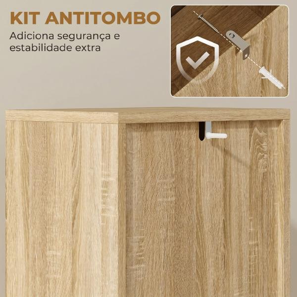 Coluna Casa de Banho Armário Alto de Casa de Banho com Prateleiras Ajustáveis Portas de Ripas Abertura por Pressão 34x23x170 cm Madeira