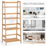Estante de Bambu com 4 Prateleiras Estante em Forma de Escada para Sala de Estar Escritório 48x31,5x120 cm Madeira