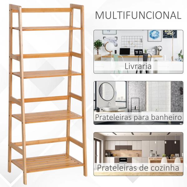 Estante de Bambu com 4 Prateleiras Estante em Forma de Escada para Sala de Estar Escritório 48x31,5x120 cm Madeira