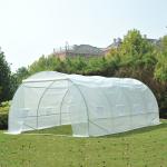 Estufa Tipo Túnel 595x300x200 cm com 8 Janelas e Cobertura de Polietileno para Cultivo de Plantas Estrutura de Aço 24mm para Jardim Branco