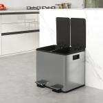 Balde de Lixo de Cozinha com 2 Compartimentos 2x15L Fechamento Suave e Rolo de 30 Bolsas de Lixo 41,7x36,6x43,2 cm Prata