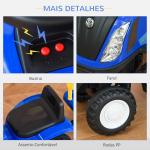 Trator para Crianças de 12 - 36 Meses com Reboque Removível Carro Andador com Buzina Farol Pá e Ancinho Carga 25kg 91x29x44cm Azul