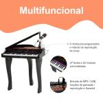 Piano para Crianças com 37 Teclas Microfone Banco Luzes 22 Músicas e Entrada para MP3 e USB 48x39x69 cm Preto