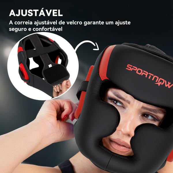 Capacete de Boxe com Correia Ajustável Protetor de Cabeça para Artes Marciais Karate Tamanho L Vermelho e Preto