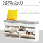 Banco Sapateira com Armazenamento para 8 Pares de Sapatos com 2 Gavetas Prateleiras Ajustáveis e Almofada 104x24x55cm Branco