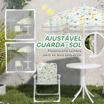 Conjunto Infantil de Mesa e Cadeiras de Jardim 4 Peças Cadeiras Dobráveis Chapéu de Sol Ajustável Design de Elefantes Branco