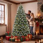 Árvore de Natal 220 cm com 400 Luzes LED, 11 Modos, Telecomando, 1378 Pontas e Base Metálica Dobrável, Verde