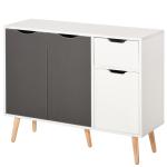 Aparador Móvel Auxiliar de Armazenamento com 2 Armários de Porta Gaveta Pés de Madeira 90x30x72 cm Cinza e Branco