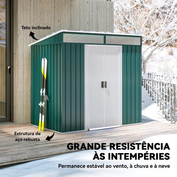Abrigo de Jardim 2 m² 195x122x181,5 cm Abrigo de Armazenamento Metálico com Porta de Correr e 2 Janelas Verde