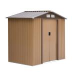 Abrigo de Jardim 213x130x185cm Abrigo de Jardim Metálico de Exterior com 2 Portas Deslizantes e 4 Janelas Marrom Claro