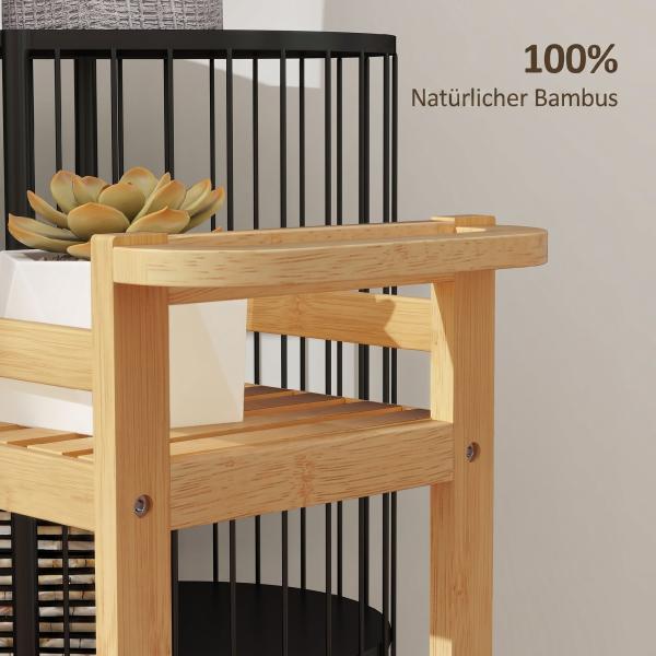 Carrinho de Cozinha Estreito de 3 Níveis com Rodas e Pega para Sala, Casa de Banho, Espaços Pequenos 55x20x75 cm Natural