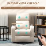 Poltrona de Massagem Poltrona Relax Elétrica com 4 Modos de Vibração Reclinação 145° Estofada em Microfibra Controlo Remoto Mesa 2 Bolsos Laterais e Suporte para Copos 77x93x105cm Bege