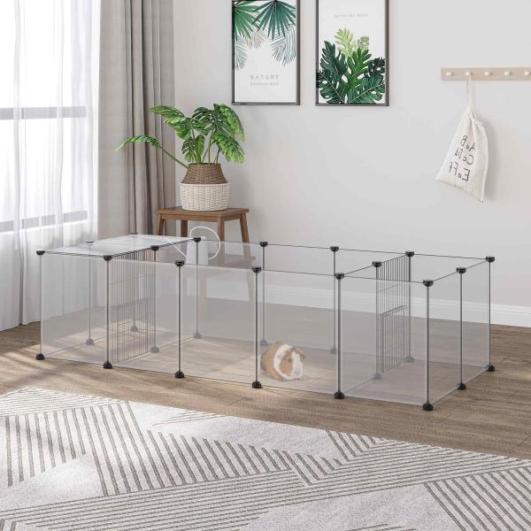 Recinto para Animais de Estimação DIY com 20 Painéis Parque para Pequenos Animais Modular 175x70x45 cm Translúcido