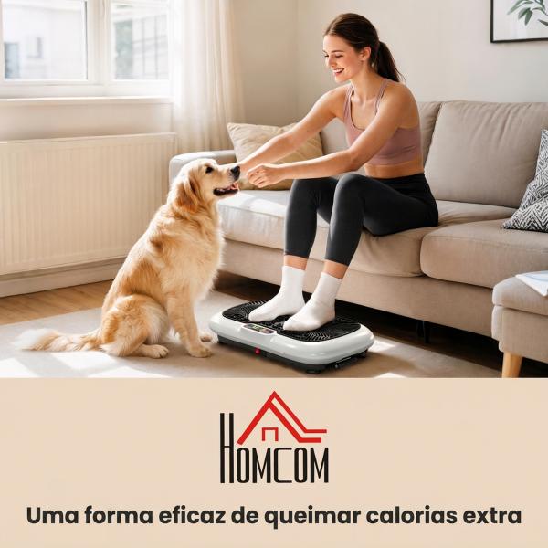 Plataforma Vibratória com 99 Níveis, Ecrã LED, Comando à Distância e 2 Bandas para Treino em Casa