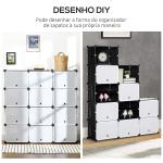 Armário Modular de Plástico Armário com 12 Cubos Organizadores de Sapatos Roupas Brinquedos 125x32x125cm Branco e Preto