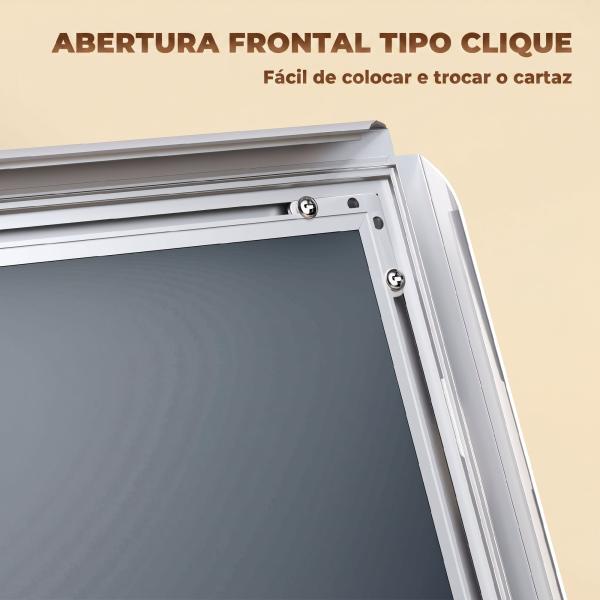 Suporte para Cartazes A3 Altura Ajustável, Giratório 360° Moldura de Alumínio e Aço Inoxidável Prata