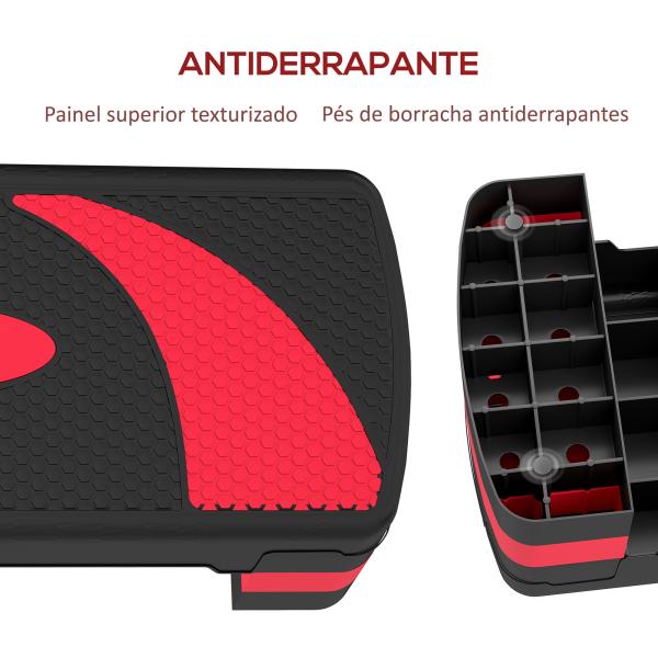 Step para Exercício Aeróbico Plataforma Step com Altura Ajustável em 3 Níveis 80x31x10 - 20 cm Vermelho e Preto