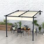 Pérgola de Parede 3x3 m Pérgola de Jardim com Teto Retrátil de Poliéster e Estrutura de Aço Creme e Cinza Escuro