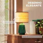 Candeeiro de Mesa com Base de Cerâmica e Ecrã de Linho Estilo Retro com Interruptor E27 40W Verde e Madeira
