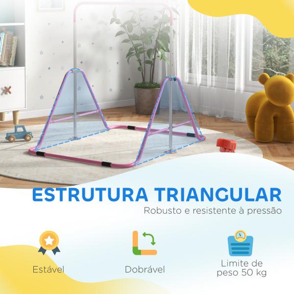 Barra de Ginástica para Crianças Dobrável com Altura Ajustável para Treino em Casa 154x106,2x88,5 - 128,5 cm Rosa