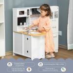 Cozinha Infantil de Madeira para Crianças de 3 - 6 Anos com Sons 14 Acessórios Cozinha Infantil com Telefone Lavatório Microondas e Grifo 82x65x87cm Branco