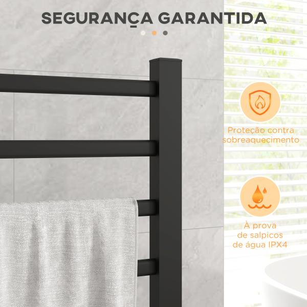 Toalheiro Elétrico c/ 8 Barras para Casa de Banho 53x35x90 cm IPX4 Função de Temporizador Preto