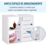 Móvel para Lavatório Pousar Suspenso com 2 Prateleiras Abertas e Armário com Prateleira Ajustável 60x30x54 cm Branco