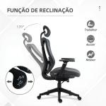 Cadeira de Escritório em Malha com Apoio de Cabeça Ajustável, Apoio Lombar e Apoios de Braços 3D, 70x66x128 cm, Cinzento