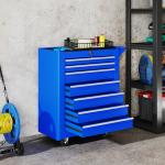 Carrinho de Ferramentas com 7 Gavetas Carrinho de Oficina com Fechadura Pega 2 Rodas com Travão 69x33x75 cm Azul