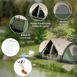 Tenda de Campismo Familiar para 5 - 6 Pessoas Dobrável com 2 Quartos e Bolsa de Transporte 450x215x180 cm Verde e Marrom