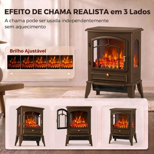 Lareira Elétrica Decorativa de Chão com Efeito Chama 3D 39x24x57 cm Castanho