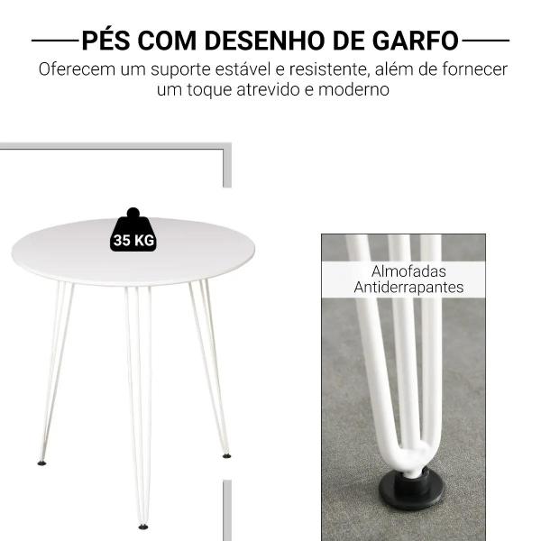 Mesa de Sala de Jantar Redonda com Pés em Forma de Garfo Metálicos Estilo Moderno para Cozinha Sala de Estar Cafeteria Ø70x75cm Branco