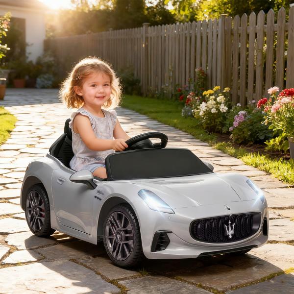 Carro Elétrico para Crianças Maserati Gran Turismo Folgore 12V Controlo Remoto Faróis Buzina e Música MP3 98x59x43 cm Cinza