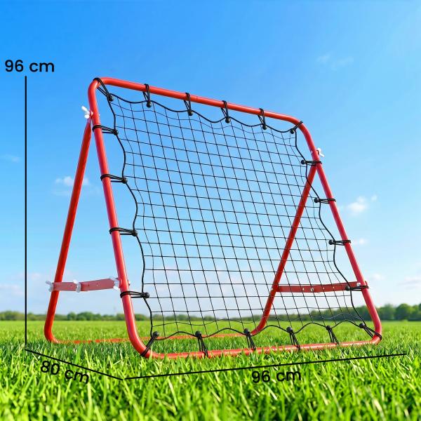 Rede de Rebote de Metal Rede de Rebote com Ângulo Ajustável e 20 Cordas Elásticas para Treinamento de Futebol Tenis Beisebol Desportes 96x80x96cm Vermelho