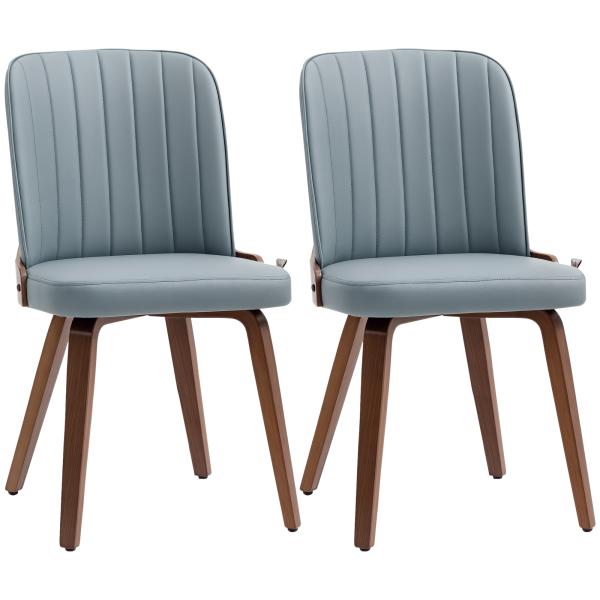 Conjunto de 2 Cadeiras de Sala de Jantar Modernas com Assentos Estofados em PU e Pés de Madeira 47,5x55x85cm Cinza e Madeira